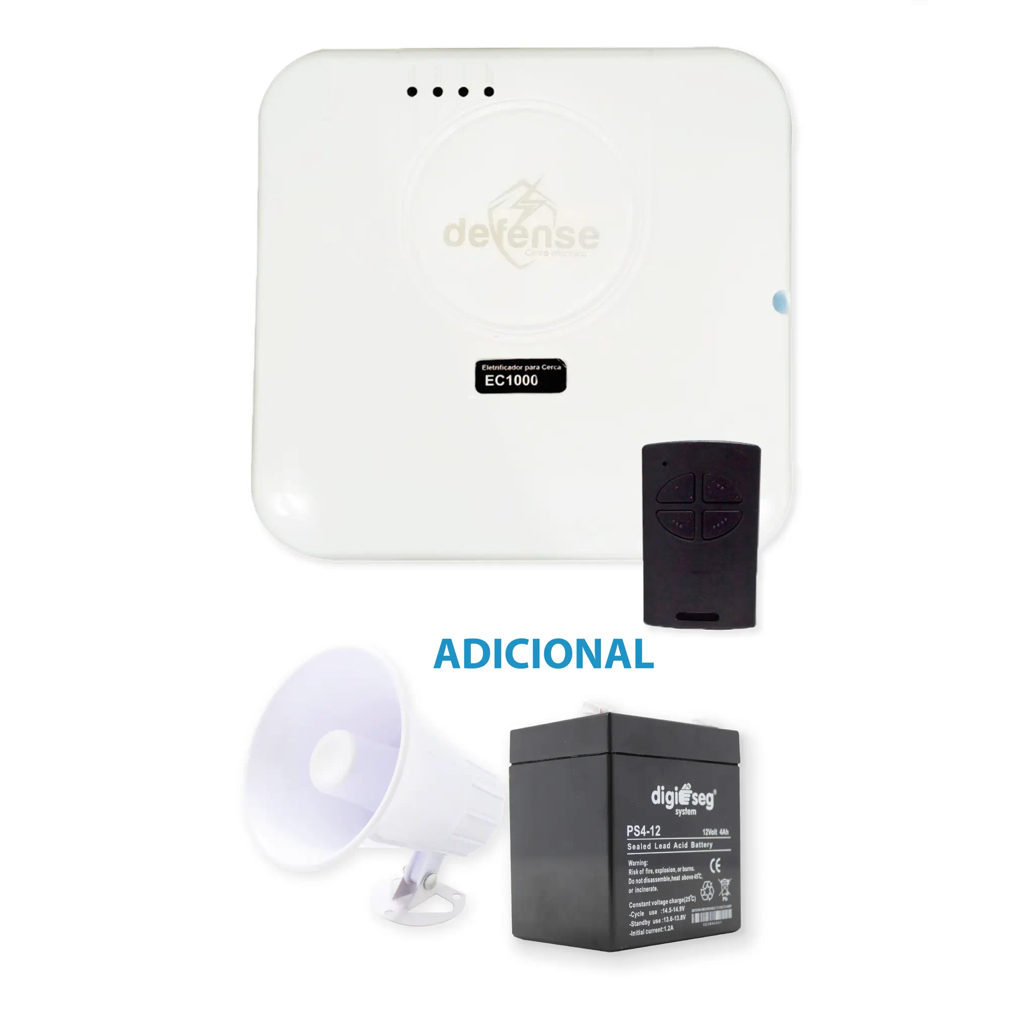 PAQ. CERCO ELECTRICO DEFENSE 18000 V 5000 METROS + SIRENA 20 WATTS + BATERIA 12V
