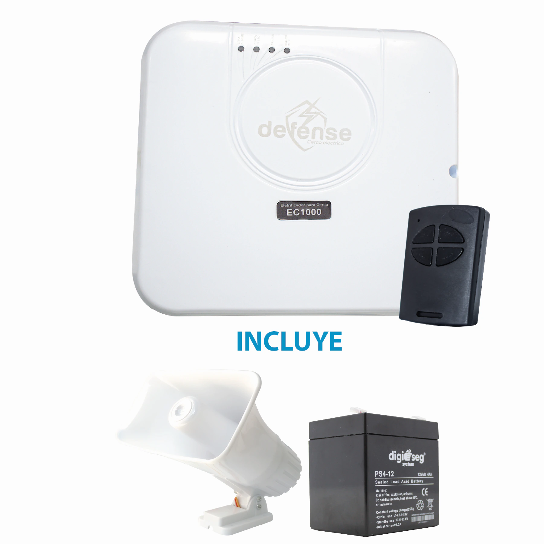 PAQ. CERCO ELECTRICO DEFENSE 18000 V   5000 METROS + SIRENA 30 WATTS + BATERIA 12V