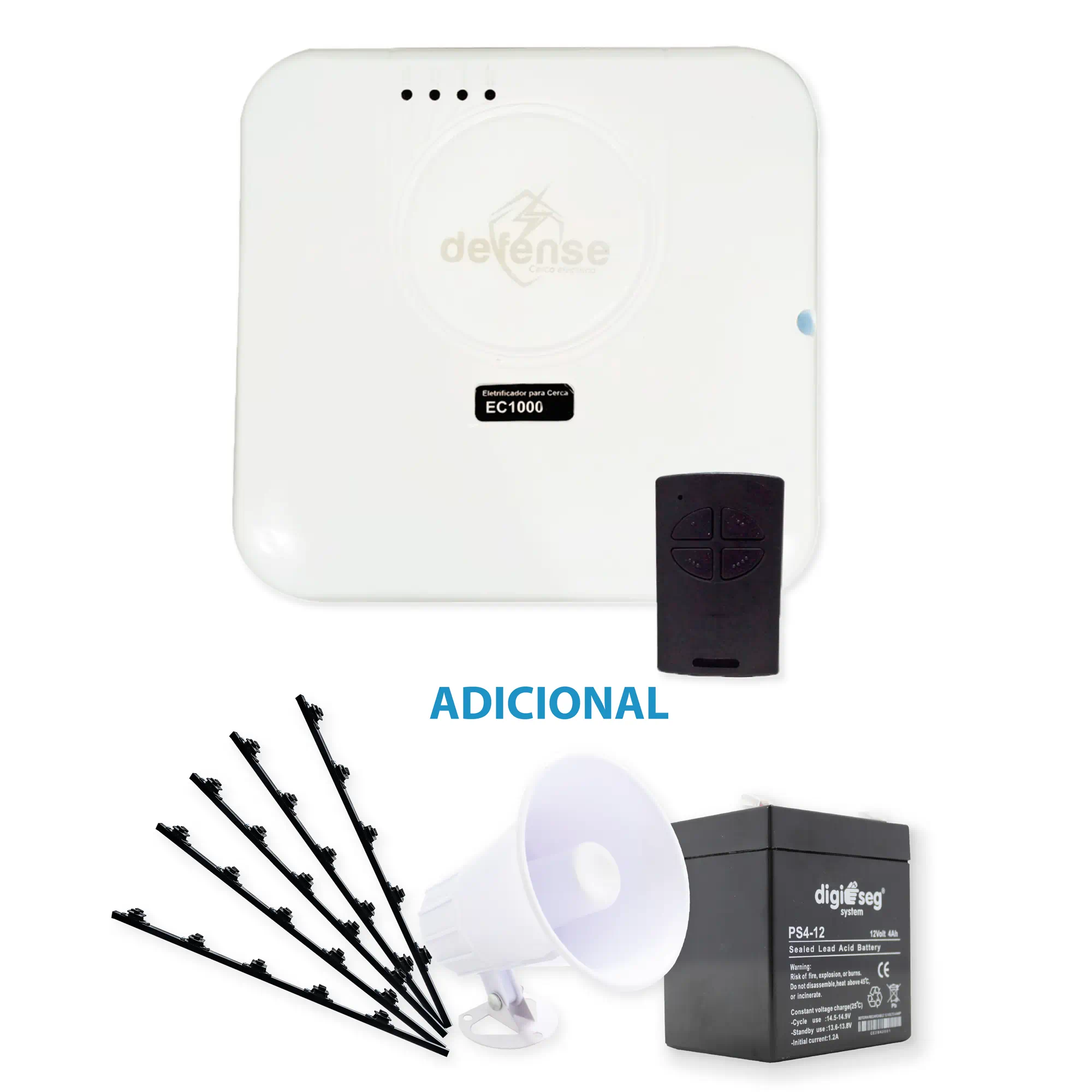 PAQ. CERCO ELECTRICO DEFENSE 18000 V 5000 METROS + SIRENA 20 W + BATERIA 12 V + POSTES AISLADORES