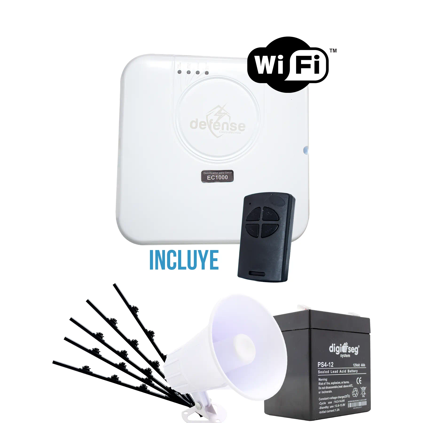 PROM. CERCO ELECTRICO DEFENSE CON WIFI 18000 V 5000 METROS +  SIRENA 20 W + BATERIA 12 V + POSTES AISLADORES