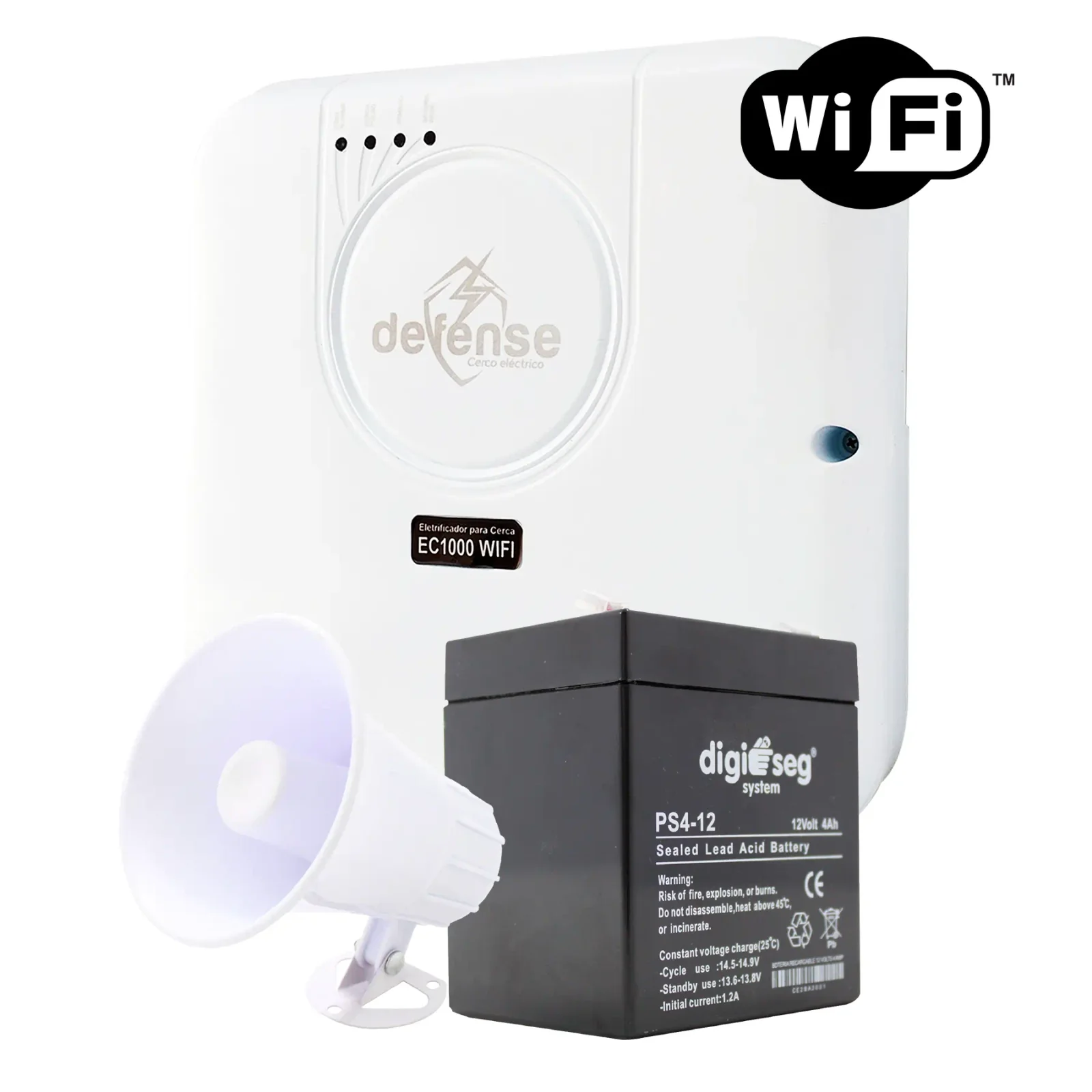 PAQ. CERCO ELECTRICO DEFENSE CON WIFI 18000 V 5000 METROS + SIRENA 20 W + BATERIA 12 V