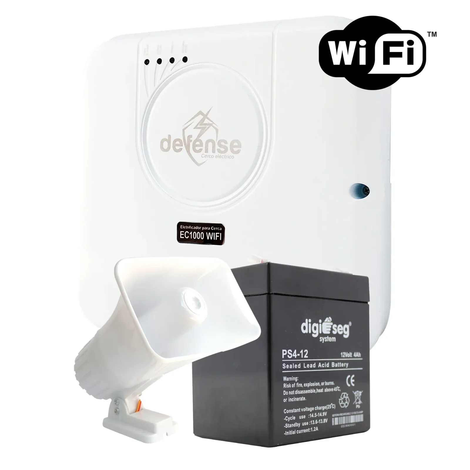 PAQ. CERCO ELECTRICO DEFENSE CON WIFI 18000 V 5000 METROS + SIRENA 30 W + BATERIA 12 V