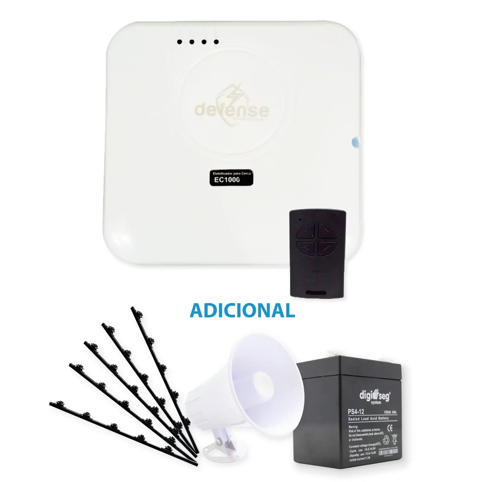 PAQ. CERCO ELECTRICO DEFENSE 18000 V 5000 METROS + SIRENA 20 W + BATERIA 12 V + POSTES AISLADORES