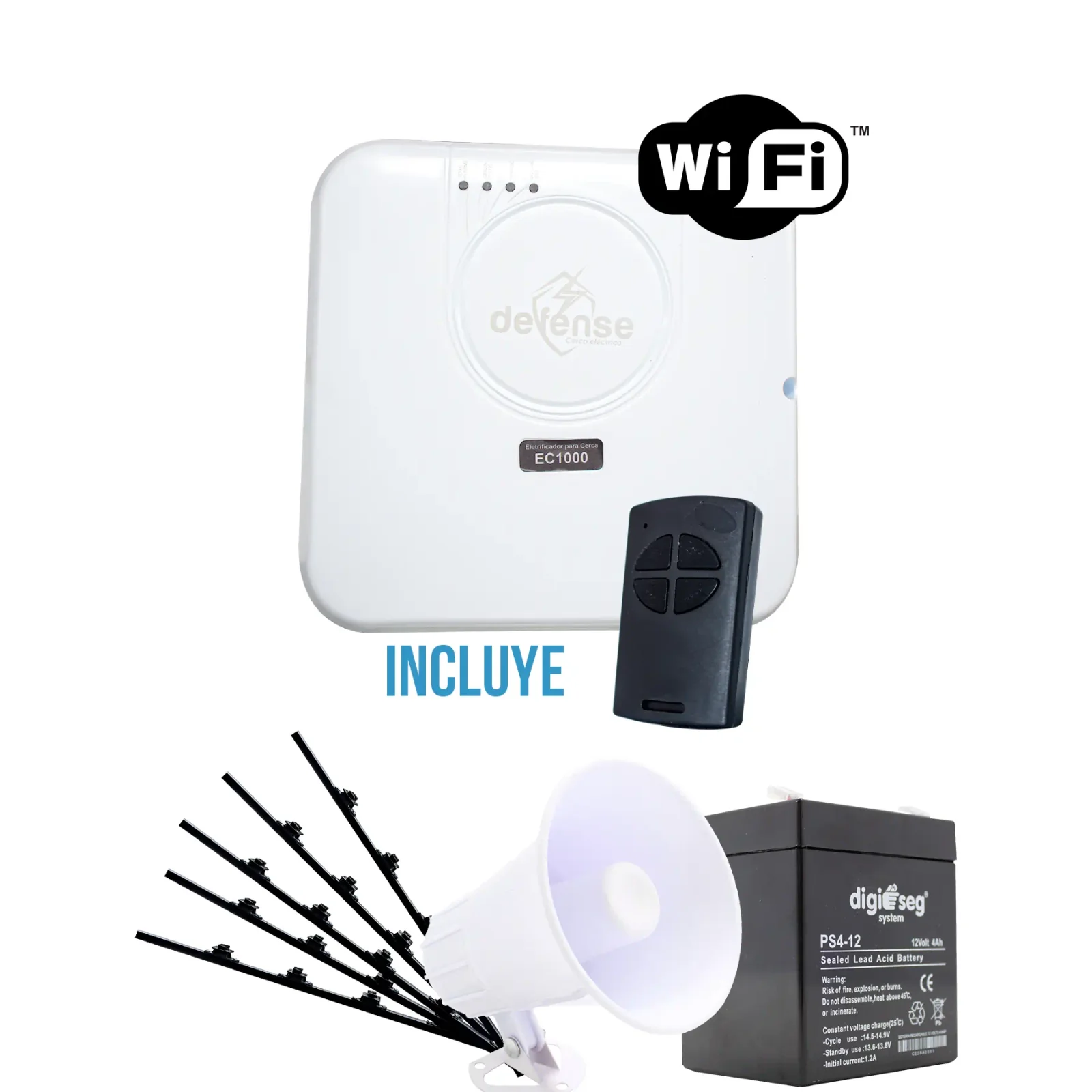 PROM. CERCO ELECTRICO DEFENSE CON WIFI 18000 V 5000 METROS +  SIRENA 20 W + BATERIA 12 V + POSTES AISLADORES