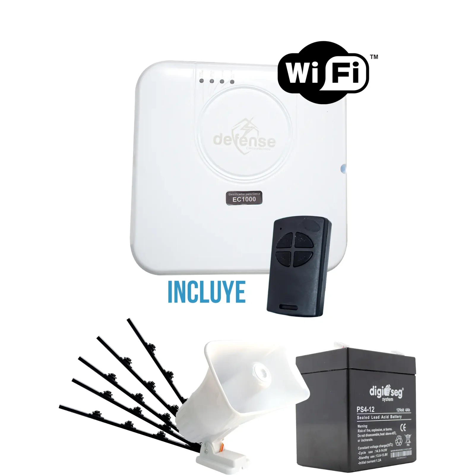 PROM. CERCO ELECTRICO DEFENSE CON WIFI 18000 V 5000 METROS +  SIRENA 30 W + BATERIA 12 V + POSTES AISLADORES
